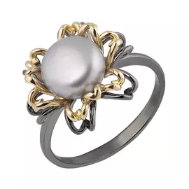 Кольцо из серебра с жемчугом с родированием 50036401