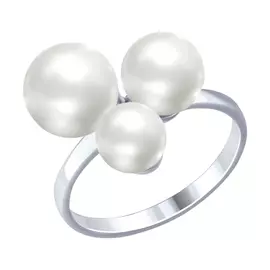 Кольцо из серебра с жемчугом с родированием 94012514