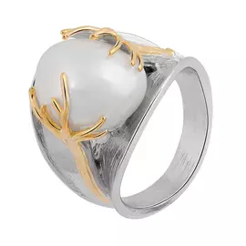 Кольцо из серебра с жемчугом (синт.) с позолотой и родированием И1-1137-28-06