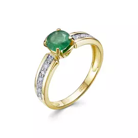 Кольцо из желтого золота с изумрудом и бриллиантами 01-3881/1