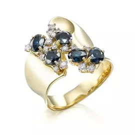 Кольцо из желтого золота с сапфирами и бриллиантами 1-106-596-02