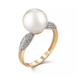 Кольцо из желтого золота с жемчугом и фианитами 31074A1