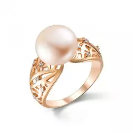 Кольцо из желтого золота с жемчугом и фианитами 31282A3