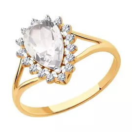 Кольцо из золота с горным хрусталем и фианитами 716163