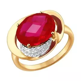 Кольцо из золота с рубином корундом и фианитами 714333