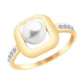 Кольцо из золота с жемчугом и фианитами 791058
