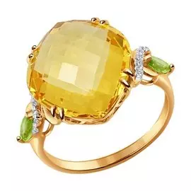 Кольцо Кварц, фианит, хризолит