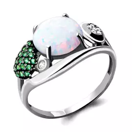 Кольцо Опал, Наноизумруд, Фианит