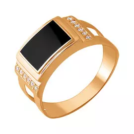 Кольцо-печатка из красного золота с эмалью и фианитами 13-0135-11-81