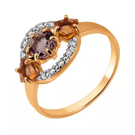 Кольцо Раух-топаз, цитрин, фианит