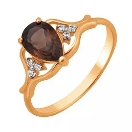 Кольцо Раух-топаз, фианит