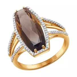 Кольцо Раух-топаз, фианит