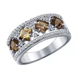 Кольцо Раух-топаз, фианит