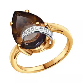 Кольцо Раух-топаз, фианит