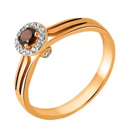 Кольцо Раух-топаз, фианит