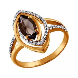 Кольцо Раух-топаз, фианит