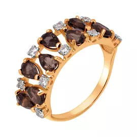 Кольцо Раух-топаз, фианит