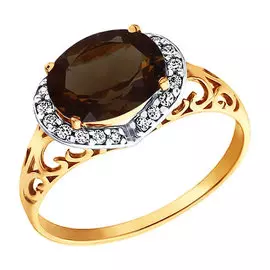 Кольцо Раух-топаз, фианит