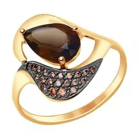 Кольцо Раух-топаз, фианит