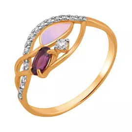 Кольцо Родолит, эмаль, фианит