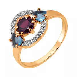 Кольцо Топаз Свисс, родолит, фианит