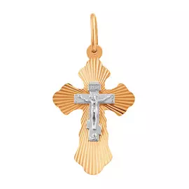 Крест нательный из красного и белого золота с алмазной огранкой и родированием 35-0715-17-00