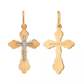 Крест нательный из красного и белого золота с алмазной огранкой и родированием 35-0718-17-00