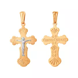 Крест нательный из красного и белого золота с родированием 35-0668-17-00