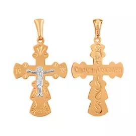 Крест нательный из красного и белого золота с родированием 35-0681-17-62