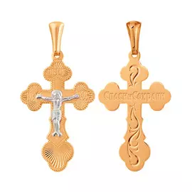 Крест нательный из красного и белого золота с родированием 35-0690-17-61