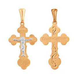 Крест нательный из красного и белого золота с родированием 35-0694-17-61