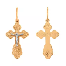 Крест нательный из красного и белого золота с родированием 35-0695-17-00