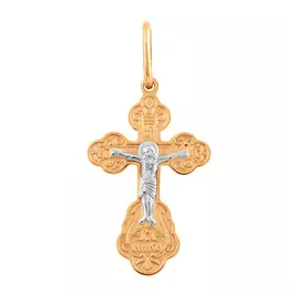Крест нательный из красного и белого золота с родированием 35-0697-17-61