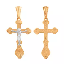 Крест нательный из красного и белого золота с родированием 35-0705-17-61