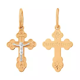 Крест нательный из красного и белого золота с родированием 35-0706-17-00