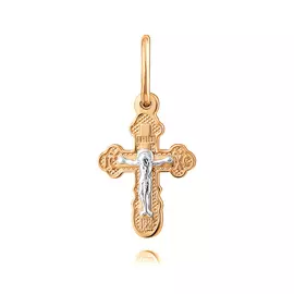 Крест нательный из красного и белого золота с родированием 35-0707-17-61