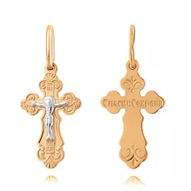 Крест нательный из красного и белого золота с родированием 35-0710-17-61