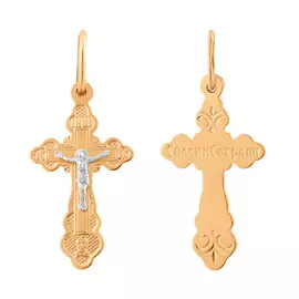 Крест нательный из красного и белого золота с родированием 35-0711-17-00