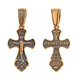 Крест нательный из красного золота с чернением 30-1919-34-00