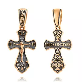 Крест нательный из красного золота с чернением 30-1919-34-00