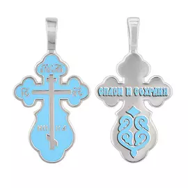 Крест нательный из серебра со светло-голубой эмалью 30-0872-23-86