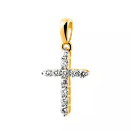 Крест нательный из желтого золота с бриллиантами с родированием 31-9096-13-02