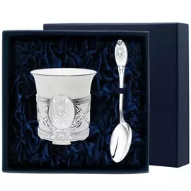 Набор кофейный "Август-Октавиан" с логотипом "Тигр": ложка, чашка с футляром 216НБ07801_тигр