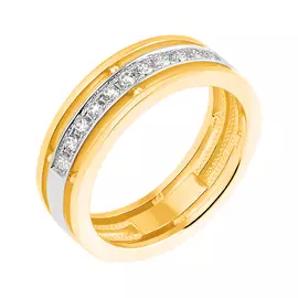 Обручальное кольцо из белого и желтого золота с фианитами с родированием 14-0586-20-01