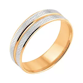 Обручальное кольцо из красного и белого золота с алмазной огранкой с посадкой comfort 14-2019-10-00