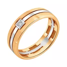Обручальное кольцо из красного и белого золота с бриллиантом 04-0096