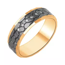 Обручальное кольцо из красного золота с бриллиантами с алмазной огранкой и чернением 14-5055-34-02