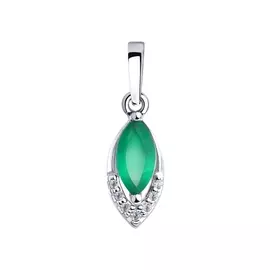 Подвеска из серебра с агатом зеленым и фианитами с родированием 92030575