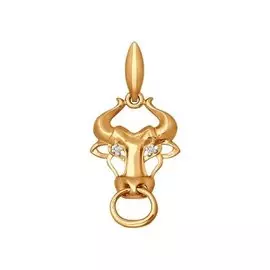 Подвеска "Телец" из красного золота с фианитами 034715