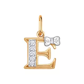 Подвеска "Буква Е" из красного золота с фианитами 030654